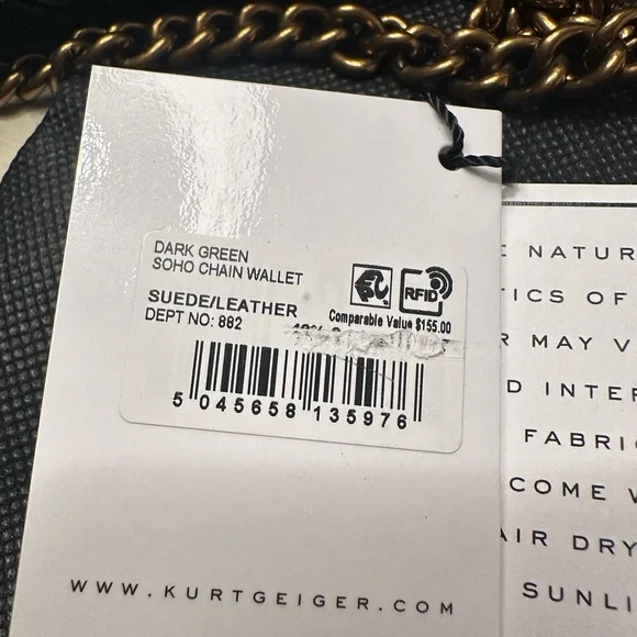 Kurt Geiger Soho Wallet on a Chain Crossbody Dark Green Suede and Leather - Picture 13 of 13